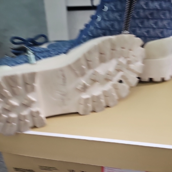 Michael Kors Blue Monogram Combat Boots - Picture 3 of 4